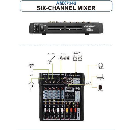 Audio2000'S AMX7342 Six-Channel Audio Mixer with USB Interface and Sound Effect