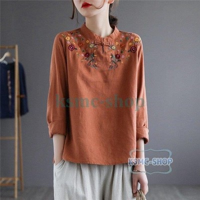 レディースシャツ立襟トップス刺繍花柄大人カジュアル春コーデ一枚ですぐに流行スタイルに快適レトロ気分 通販 Lineポイント最大get Lineショッピング