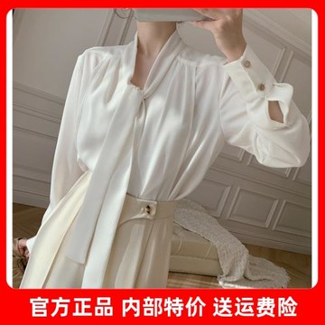 哥家女裝專柜正品2025春季法式氣質桑蠶絲雪紡純色系帶長袖襯衫女