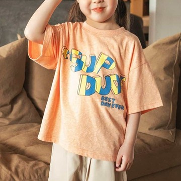 日本 BREEZE - 夏日字母印花短袖上衣-英文logo-亮橘