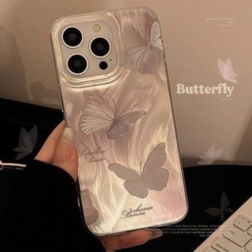 台灣出貨❤羽紗ins粉蝴蝶適用蘋果17pro max手機殼iphone16掛墜12硬14仙女13