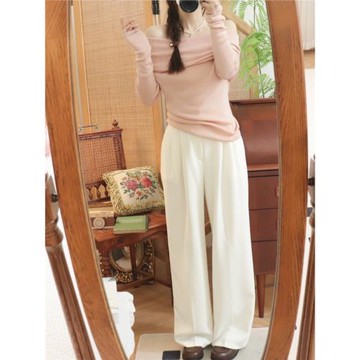 OK*A 秋季韓版休閑垂墜感后松緊寬松闊腿長褲西褲女 E 7617