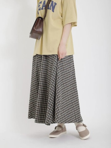 格紋立體感布料ALINE後腰鬆緊長裙(FL33L0L0380) - Samansa Mos2