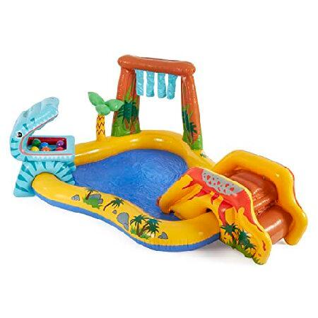 Intex Dinoland Play Center Kiddie Inflatable Pool and Dinosaur Water Splash Swimming Pool with Water Sprayers, Waterfalls, Slides, and Games