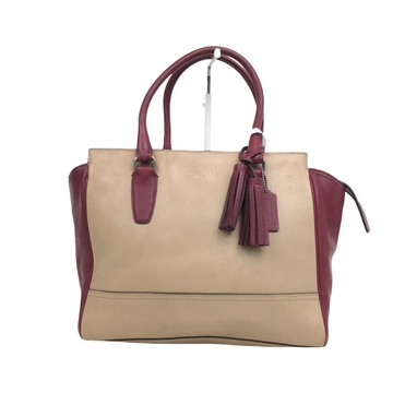 coach紅色撞色拼接皮革手提包