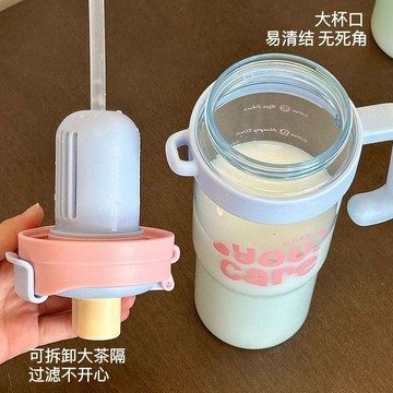 【臺灣出貨 免運】新款手柄高顏值冰霸杯大容量雙飲吸管學生塑料杯女生ins便攜水杯