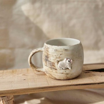 蝴蝶結小白狗 瑪爾濟斯 貴賓狗 窩窩杯 手工陶瓷馬克杯