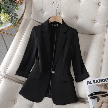 黑色西裝外套女夏季薄款2023新款職業裝時尚洋氣七分袖小西服上衣