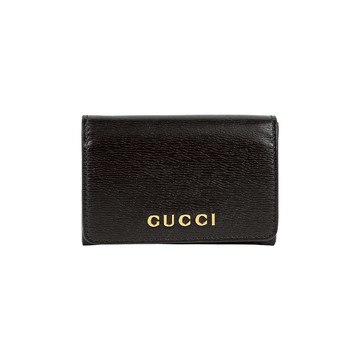 GUCCI 金字Logo 皮革釦式翻蓋卡片夾/名片夾(黑色)