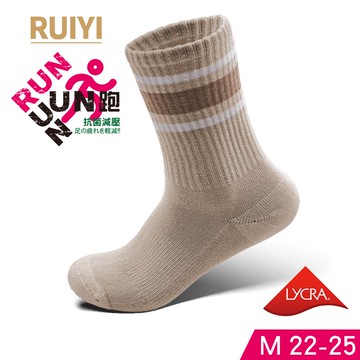 RUIYI抗菌條紋氣墊長襪B款-R9003M卡其