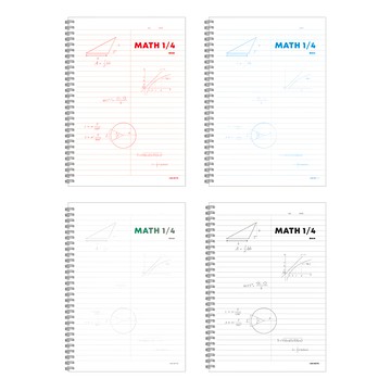 Withna 4格線圈PP數學筆記本4件組  260 x 180mm  顏色隨機  1組