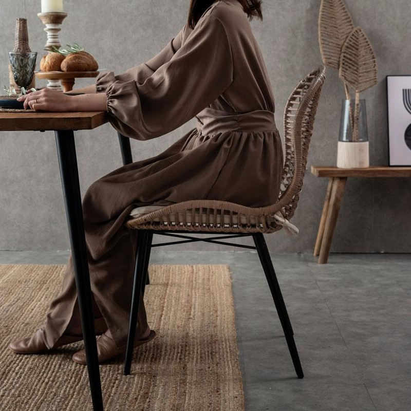 チェア イス ラタン 籐 2脚セット シンプル アイアン 一人掛け