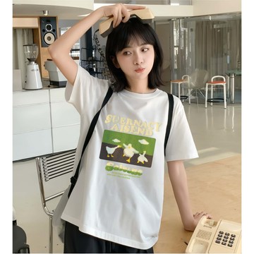 T恤女  純棉T恤  慵懶寬鬆短袖T恤  夏季薄款 oversize大尺碼女生上衣  情侶款  XH