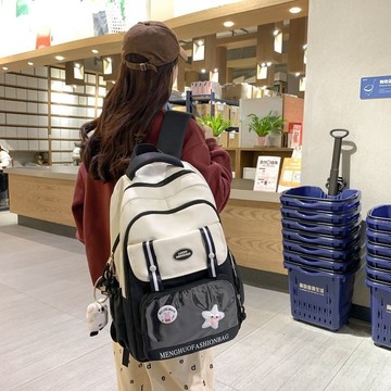 💗新品上新💗 百搭校園簡約學院書包 透明桶包 少女吧唧大容量雙肩學生書包 後背包女
