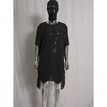 RO風高街超大碼寬松半透明短袖含羊毛天絲T恤性感中長款男女夏季