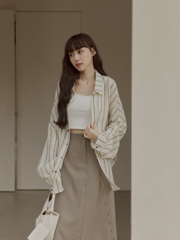 小慵懶直紋長版襯衫