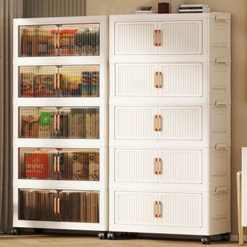 AOTTO 80面寬五層摺疊附輪雙開門收納櫃(書櫃 置物櫃 收納櫃 收納箱 折疊箱)