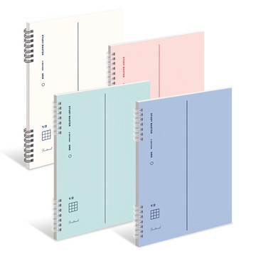 It spring 左翻雙欄方格筆記本 4色套組  白色 + 淡粉紅 + 薄荷綠 + 天空藍  1組