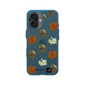 iPhone 17 Clear (相機按鈕) 夜幕藍 - Van Gogh Museum - 骸骨與花卉 - 重複圖案
