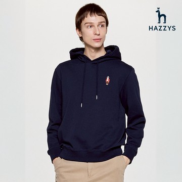 【HAZZYS】男款深藍色柔軟舒適親膚保暖長袖大狗帽T YZWED751