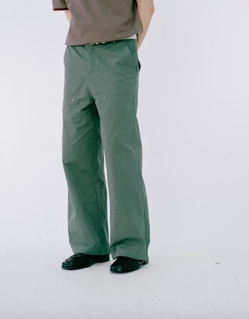 日系復古 綠色寬鬆直筒褲
