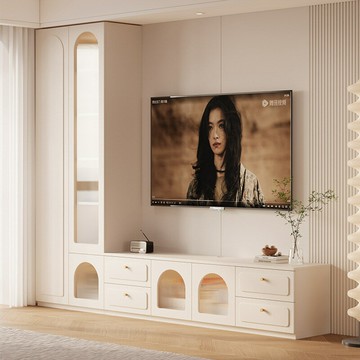 免運 開立發票  奶油風電視柜茶幾組合簡約家用客廳落地電視機柜收納儲物柜一體