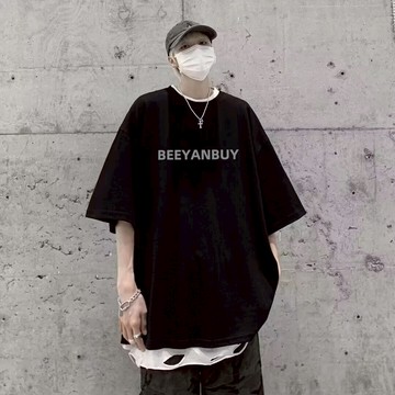 夏季简约印花短T 印花t 日系 短袖T恤 男生 寬鬆 嘻哈 大尺碼 情侶 五分袖 短袖男 男t（HT404）【壹號站】