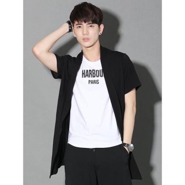 潮牌男士短袖開衫新款夏季薄款黑色半截袖上衣服男裝百搭半袖外套