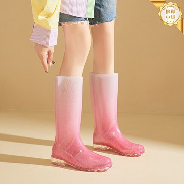 【漸變果凍】雨靴女 水鞋 膠鞋 雨鞋 防水防滑 保暖中筒 時尚外穿 ins潮 冬季防雨雪 戶外出行必備