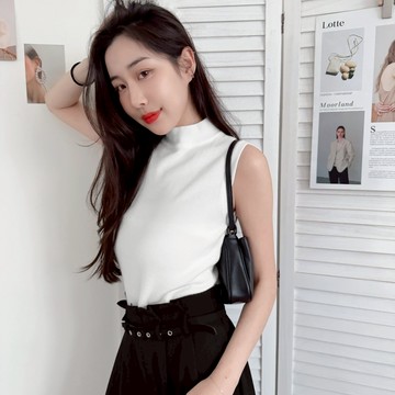 【Fee現貨7色】半高領薄針織無袖背心🔥小立領厚邊針織衫 無袖刷毛背心 毛背心 半高領上衣 女背心 單穿背心 秋冬穿搭