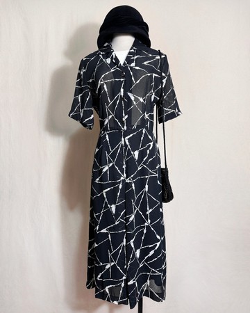 幾何雪紡短袖古著洋裝/ 國外帶回 VINTAGE