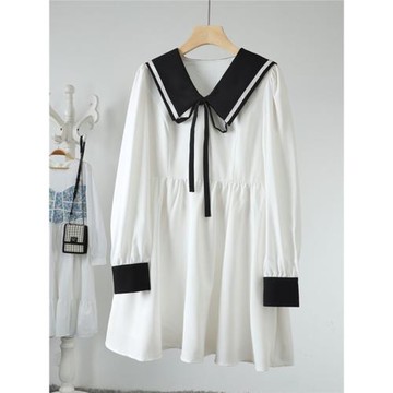 諾諾E站【町】2024春季新款 海軍風連衣裙順滑面料學院感白裙剪標