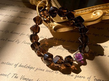 【茶煙。彈性手串】天然茶水晶、純銀|男手鏈、女手鏈|招財