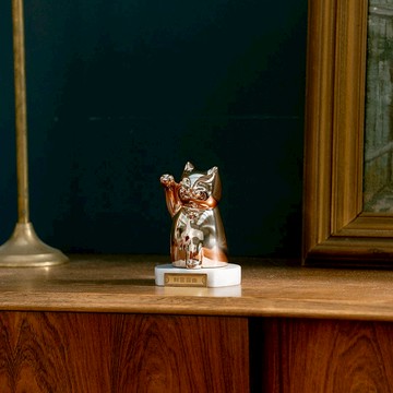 玫瑰金色巨貓組 花蓮綠色蛇紋石座