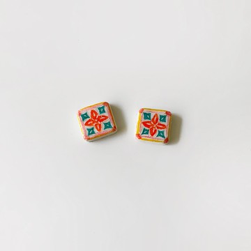 可愛復古小花磚/花窗系列 - 手作/手繪耳環