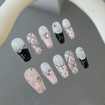 🎀台灣出貨🎀秋冬款純手工少女心粉嫩可愛蝴蝶結愛心粘鉆蕾絲學生穿戴甲
