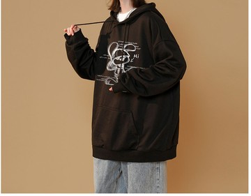 FINDSENSE X  男士新款圓領寬鬆印花連帽衛衣上衣