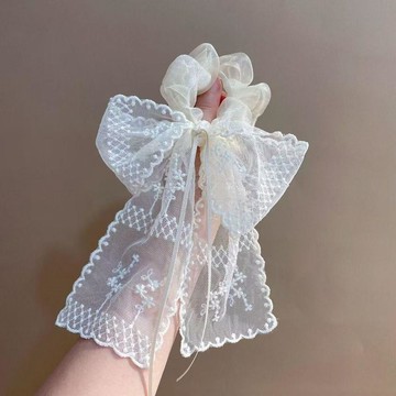 【蜜糖の髮飾】臺灣出貨【蜜糖の髮飾】臺灣出貨復古蕾絲飄帶蝴蝶結髮繩女2025新款洋氣韓式輕奢小衆髮圈蕾絲花邊