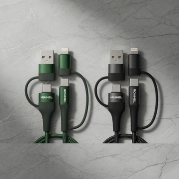 POLYWELL 四合一PD編織快充線 USB-A+C+Lightning 適用安卓蘋果 2米[黑]