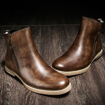 中筒靴真皮加絨靴子-秋冬保暖羊毛休閒男靴2色73kk22【獨家進口】【米蘭精品】