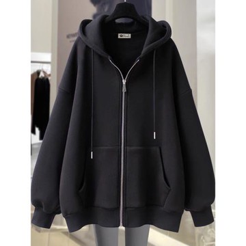 300斤大碼連帽拉鏈大外套衛衣女秋冬季純色加絨保暖口袋拉鏈開衫
