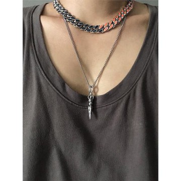 SAZ 原創新品歐美潮流朋克土酷鈦鋼吊墜項鏈復古做舊暗黑風配飾男