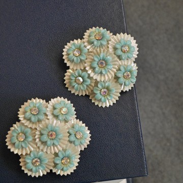 古董塑料大花萊茵石夾式耳環 CORO C1167