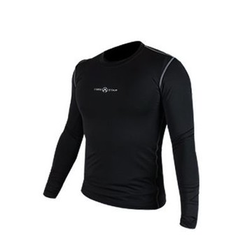 FIRESTAR 男緊身長袖T恤-慢跑 路跑 運動T恤 黑