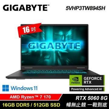 【GIGABYTE 技嘉】GAMING A16 5VHP3TW894SH 16吋 R7 RTX5060 電競筆電【三井3C】