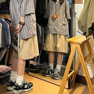 棉布 大碼休閒男女短褲夏季寬鬆五分褲百搭高腰直筒闊腿中褲潮ins