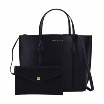 TORY BURCH Perry 顆粒紋皮革附小袋兩用托特包(黑)小