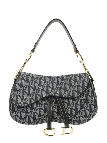 Christian Dior - 2001 pre-owned Trotter Double Saddle shoulder bag - women - Leather/Canvas - One Size - Blue