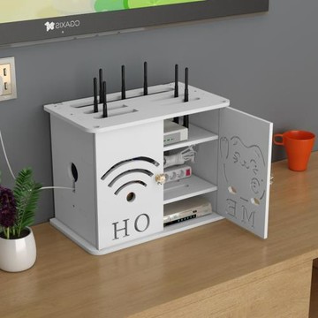 新款 懶角落wifi路由器收納盒客廳電視機頂盒置物架排插座整理無