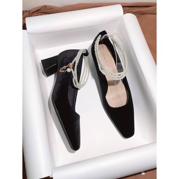 法式黑色高跟鞋女粗跟2025新款秋天通勤鞋設計感小眾氣質方頭單鞋